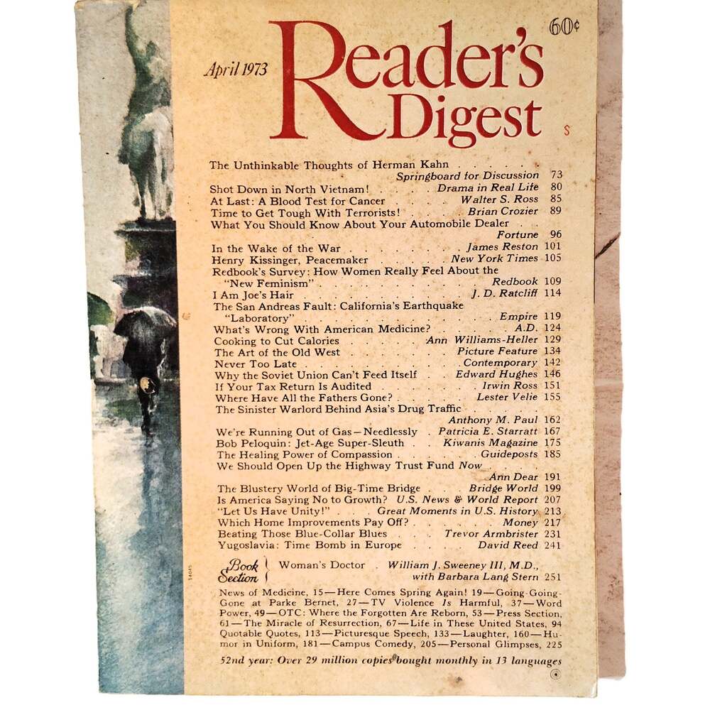 Reader's Digest April 1973 Vintage Magazine Robert Bode Umbrella Weather Cover